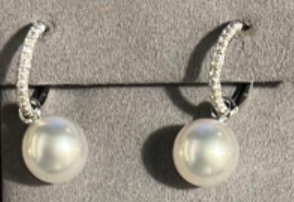 Golden South Sea Pearl Drop with Diamond Earrings in 18K White Gold