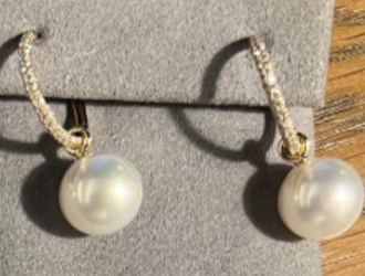 Diamond Hoop with Pearl Earrings in 18K Yellow Gold