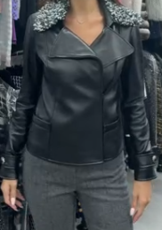 Chanel Black Leather Shearling Collar Jacket 38 101161