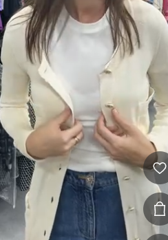 Chanel White Knit Cardigan Iovry CC Button 38 101861