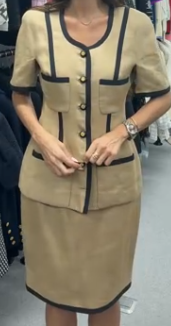 Chanel Beige & Black Short Sleeve Two Piece Set 42  102409