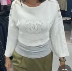 Chanel White Boatneck CC Top Knit 36  102424