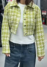 Chanel Lime Green White Tweed Crop Jacket 36  102425