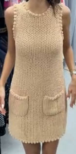 100115 Chanel knit tweed peach dress