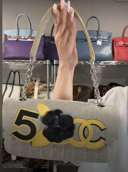 CHANEL Canvas Beige × Black × Yellow Chocolate Bar Camellia Shoulder Bag B0728BDDRT