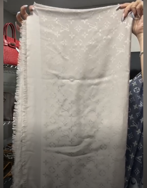 LOUIS VUITTON Silk Silver Ivory Shawl Monogram B09235ZL4Y
