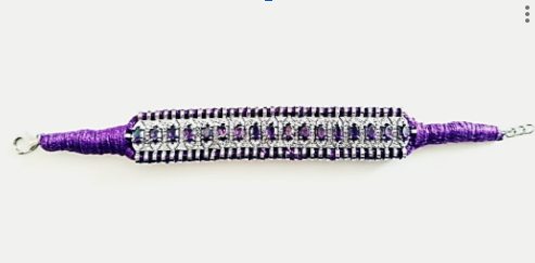 Amethyst Natural Diamond Purple Thread Victorian Bracelet - Wt. 36.260Gms; Color: White; Ref. Index: Over Range; Dia. = 4.30ct - 370pc; Stone Wt. 11.60ct, Silver 92.5%