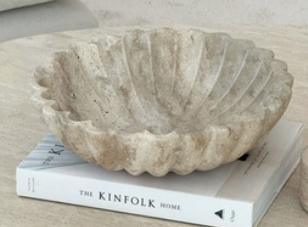Rae Travertine Scallop Bowl