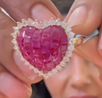 Invisible Set Heart Ring // 5.4ct Ruby 0.75ct Diamonds  HKDXB0926