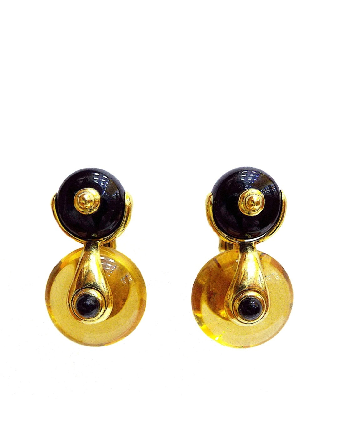 Marina B 'Cardan' Onyx Citrine Gold Earclips ASC5429