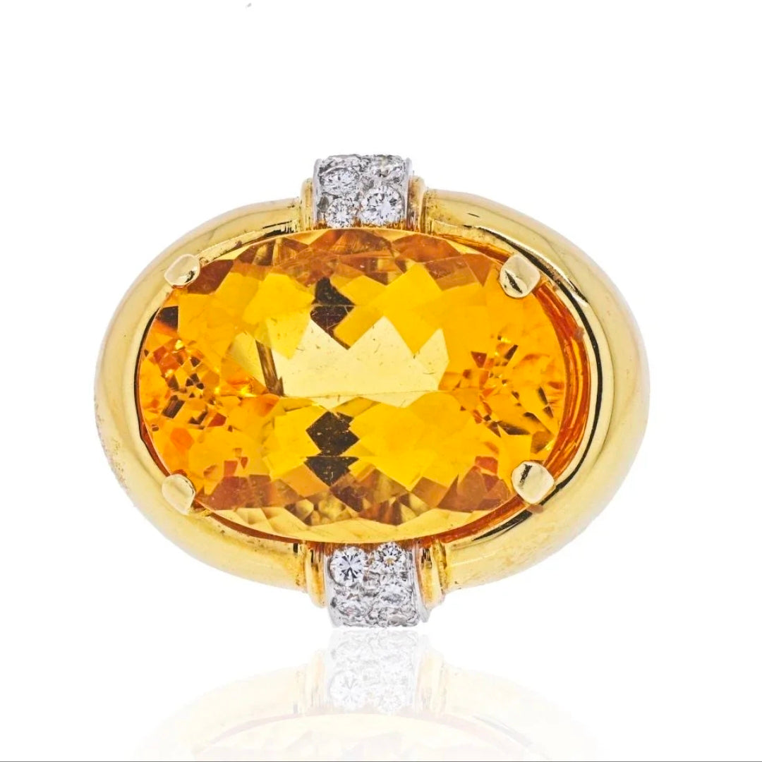 David Webb 18K Gold Citrine Diamond Ring ASC6864