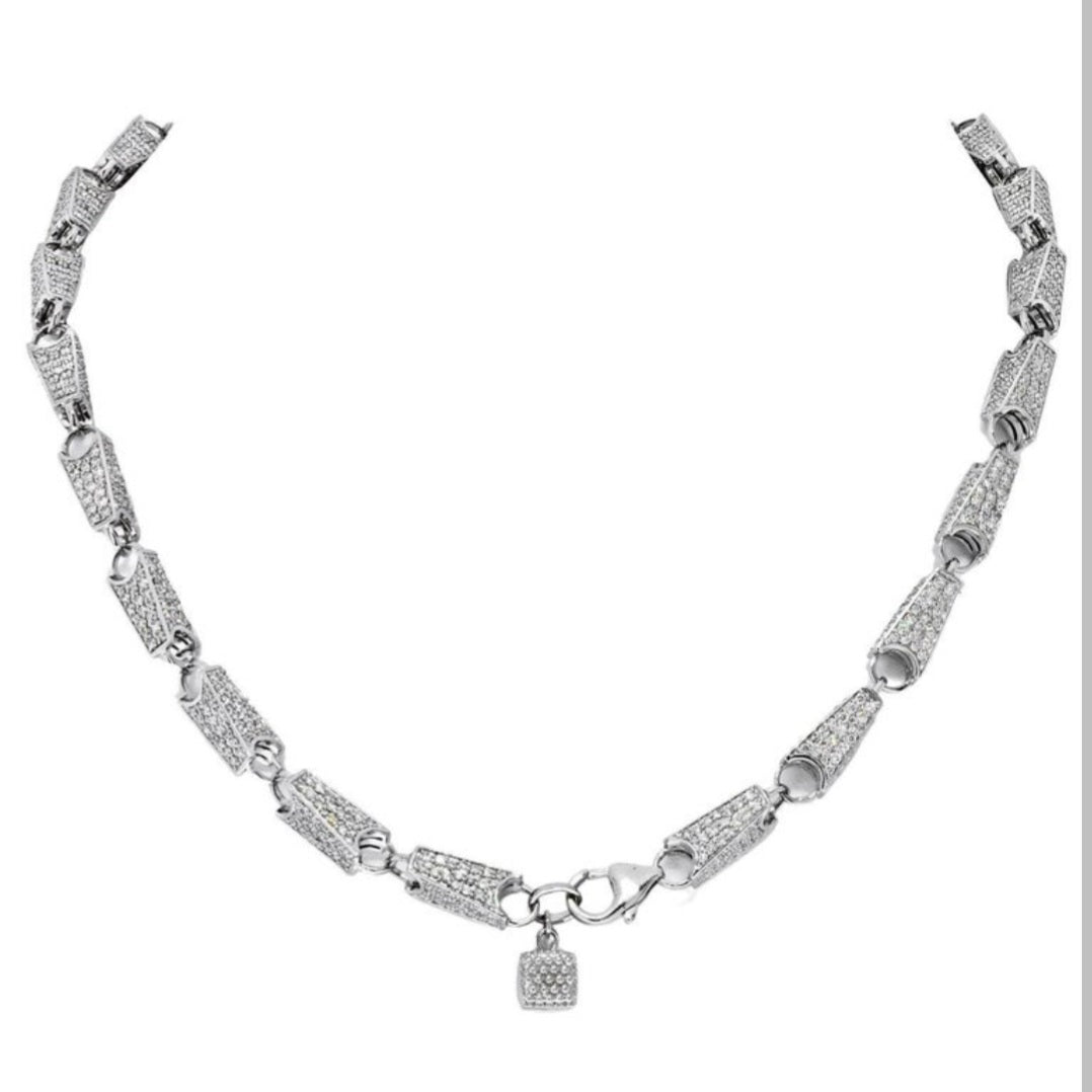 14K White Gold 15.68 Carat Diamond Link Chain Necklace ASC7035