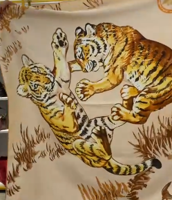 Limited Edition Hermès Vintage Ivory Tiger Cubs Print Silk Scarf SYC2251