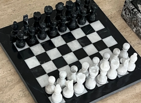 Ava Black & White Marble Chessboard