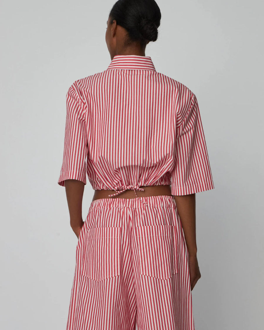 Cropped & Oversized Red Stripped Cotton Shirt and Pants Set