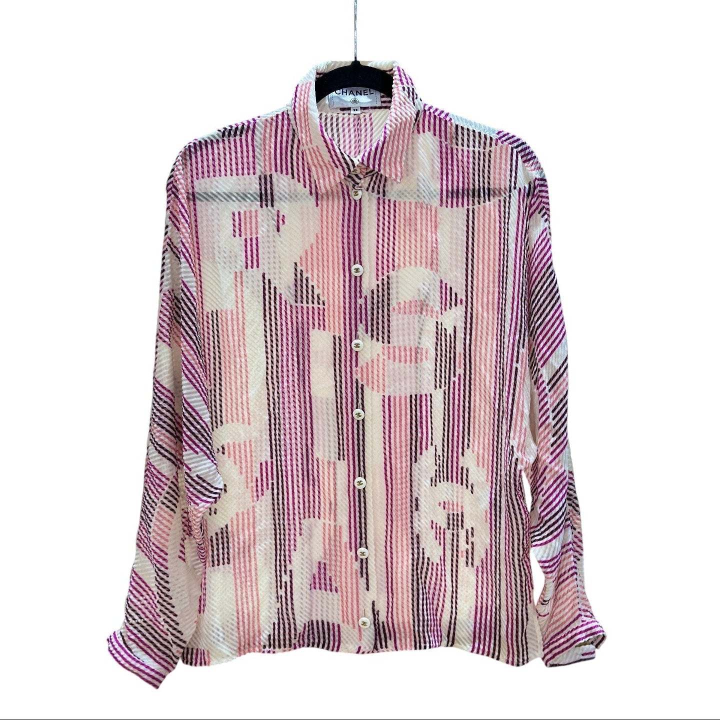 Chanel Pink/Purple/Beige Blouse  - Size 38