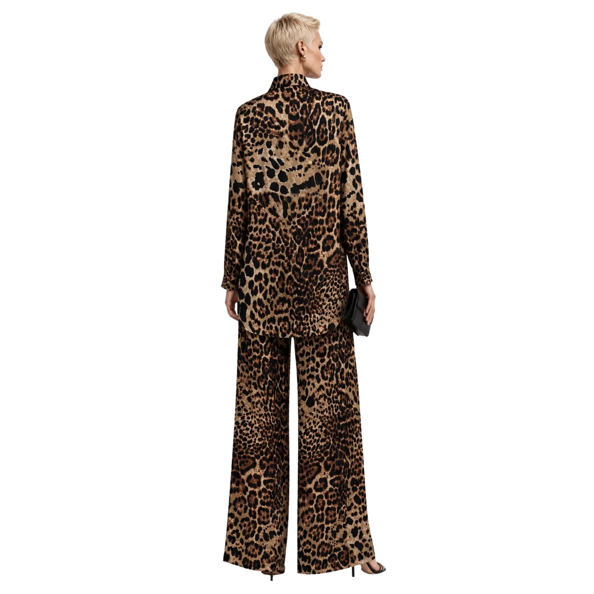 TWO-PIECE FLOW SATIN SET تعيين (SHIRT & PANTS) “SAFARI”