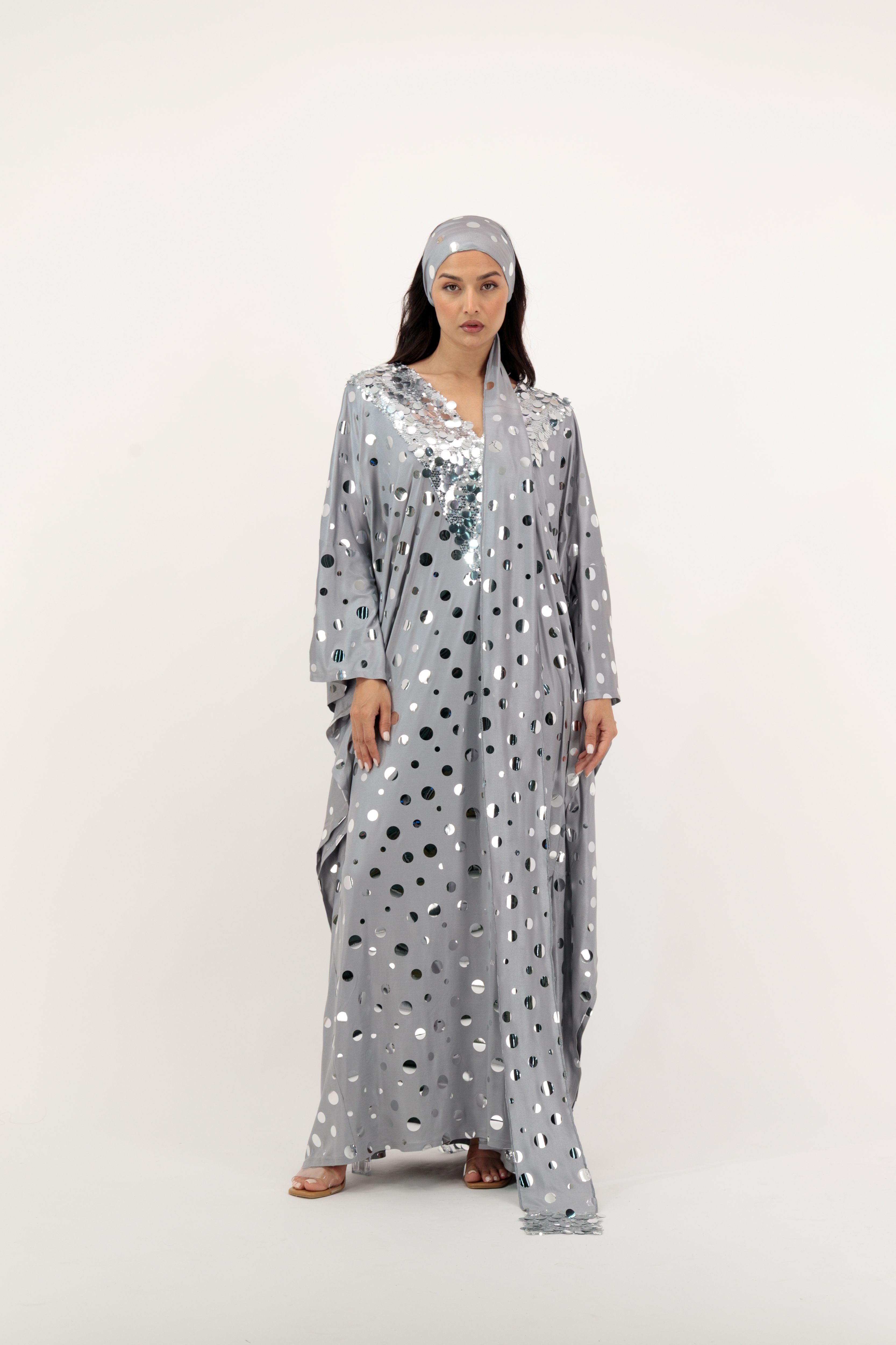 HER KAFTAN POLKA DOT SILVER/GREY SIZE OS ASC7063