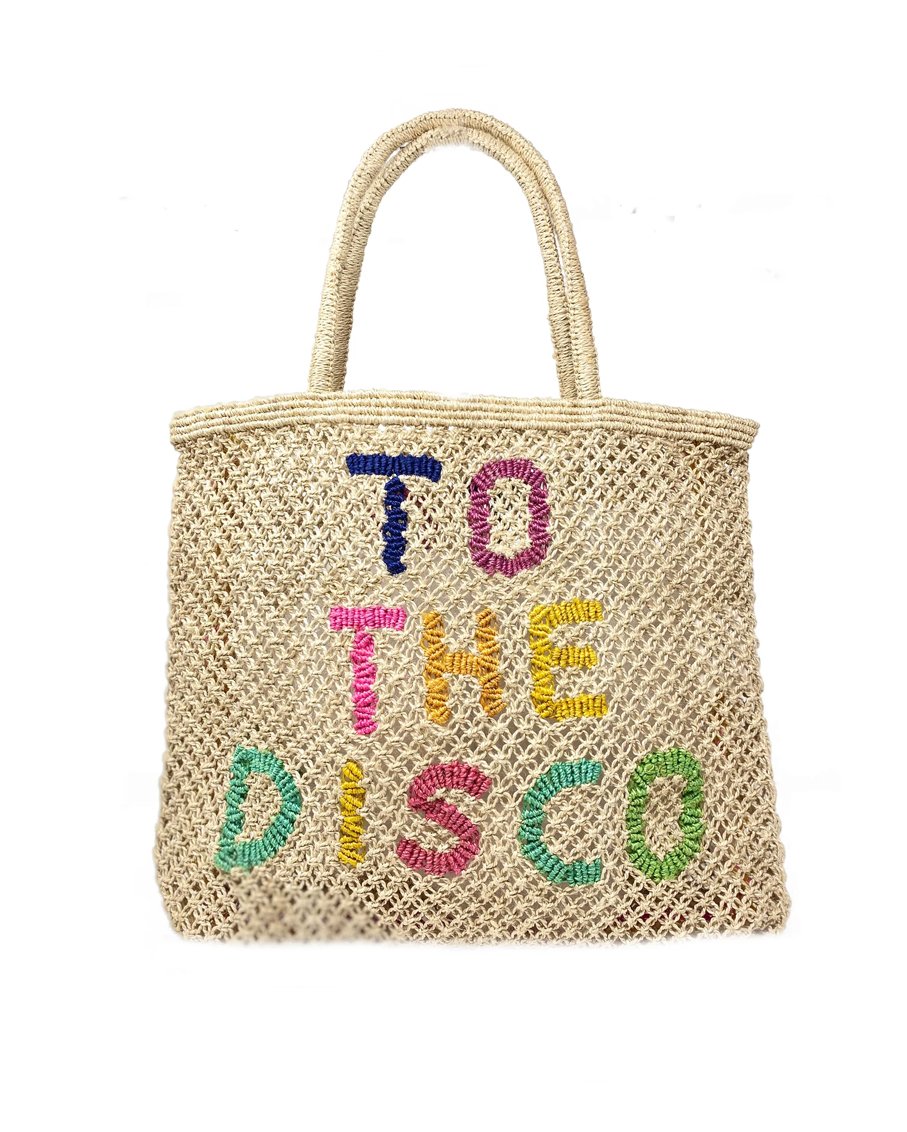 To the disco - natural and multi large tote bags