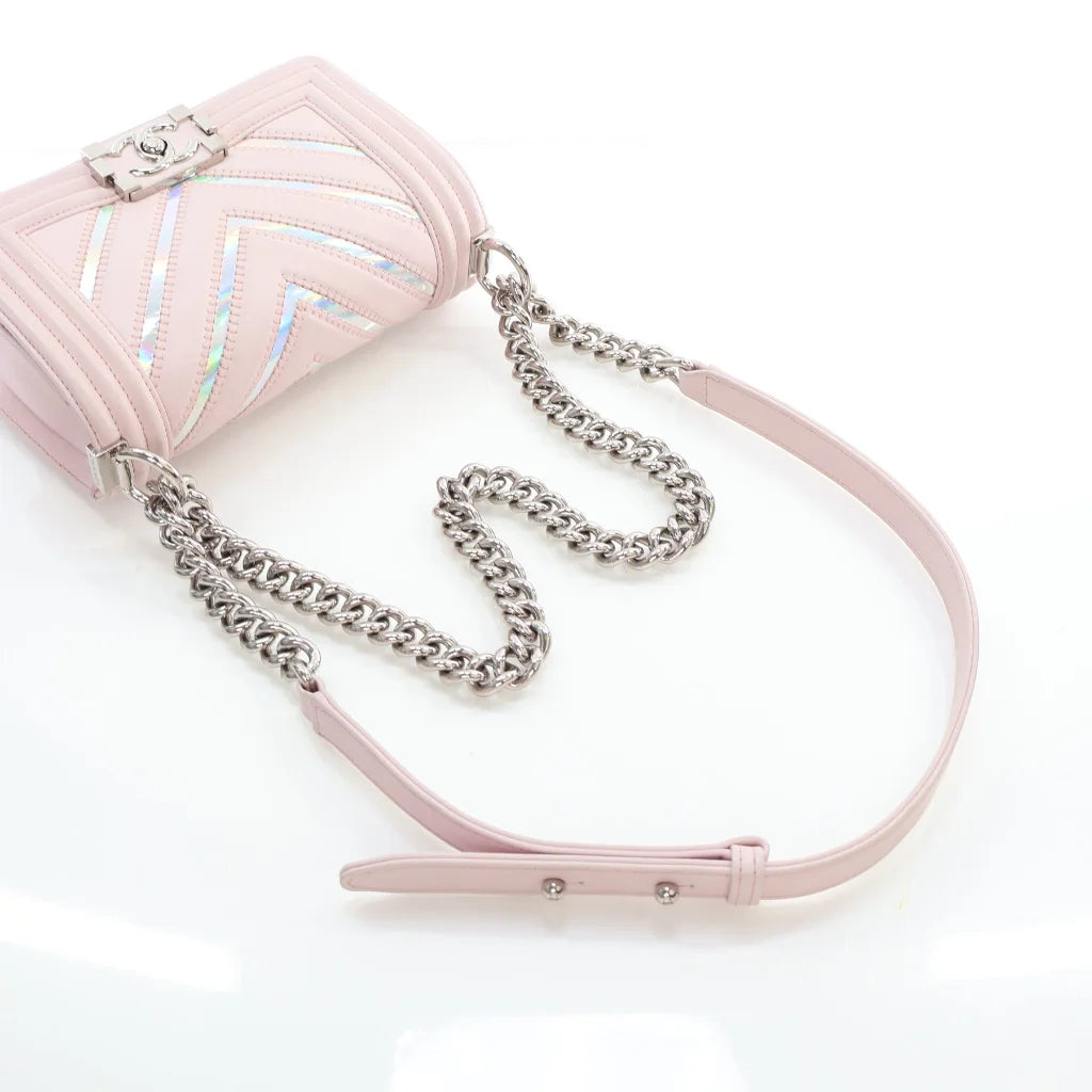 Chanel Small Pink Chevron Calfskin Boy Bag USAYNB