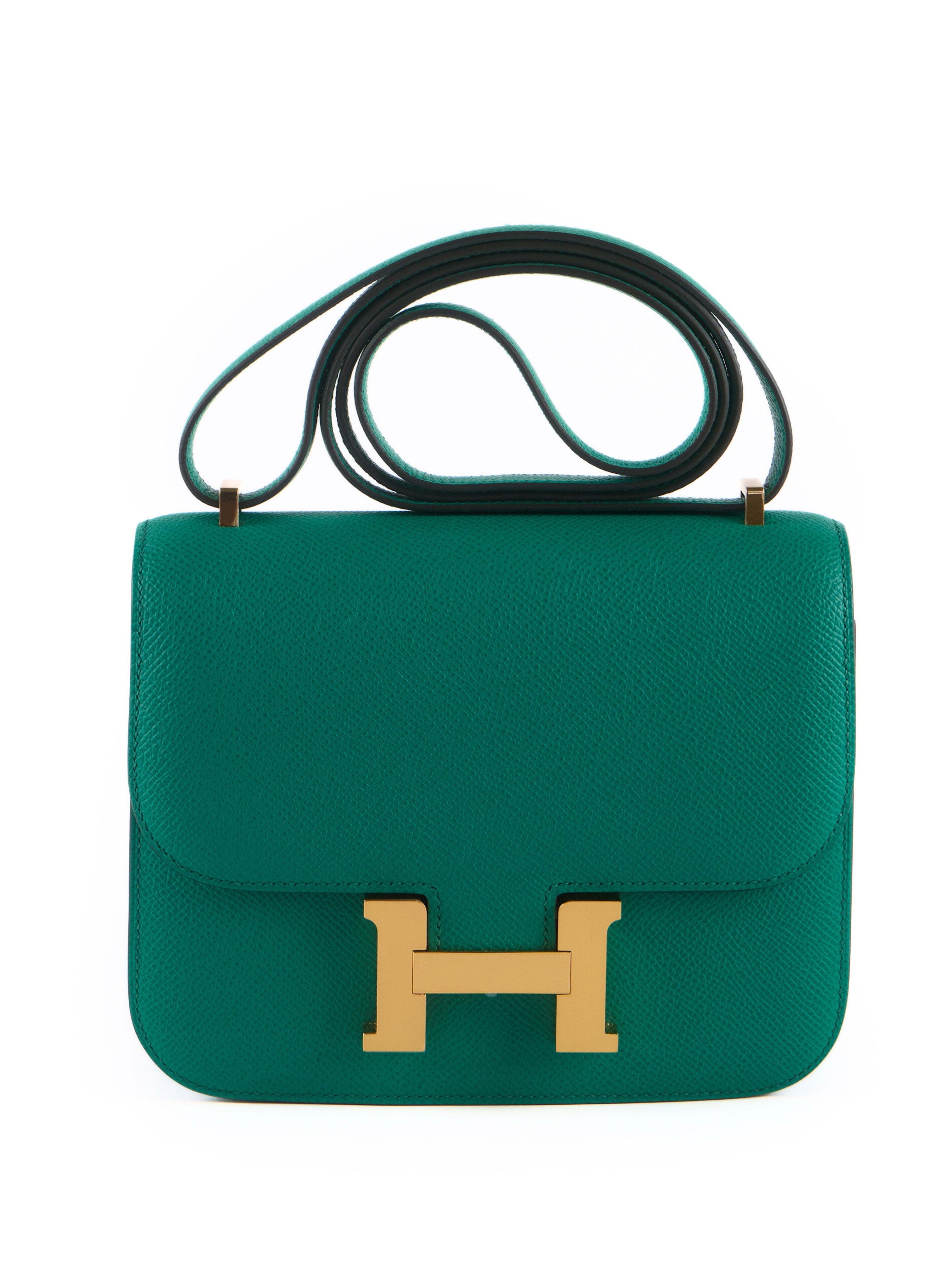 HERMÈS CONSTANCE 18CM VERT JADE Epsom Leather with Gold Hardware