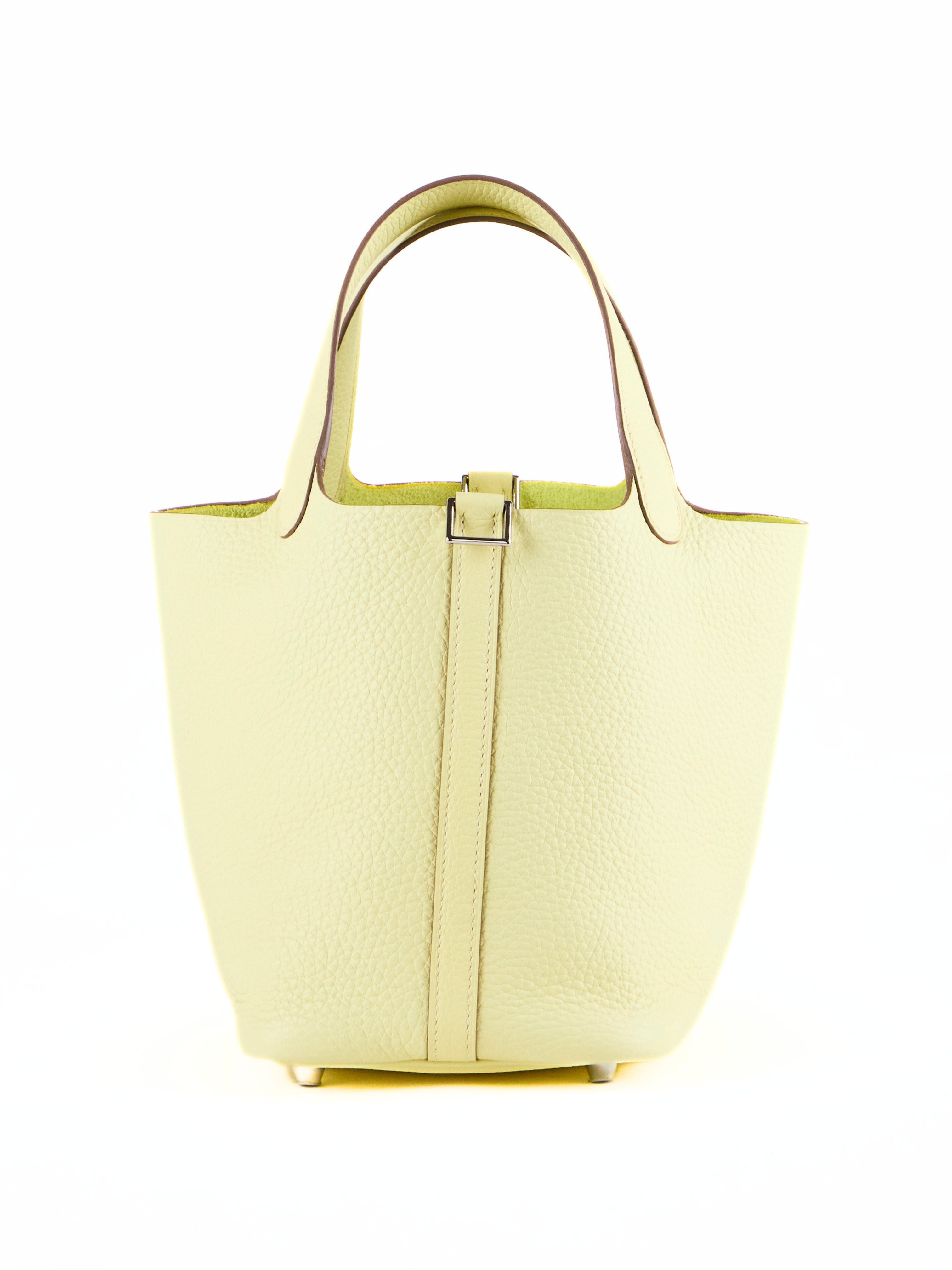 HERMÈS PICOTIN 18CM JAUNE MILTON Clemence Leather with Palladium Hardware