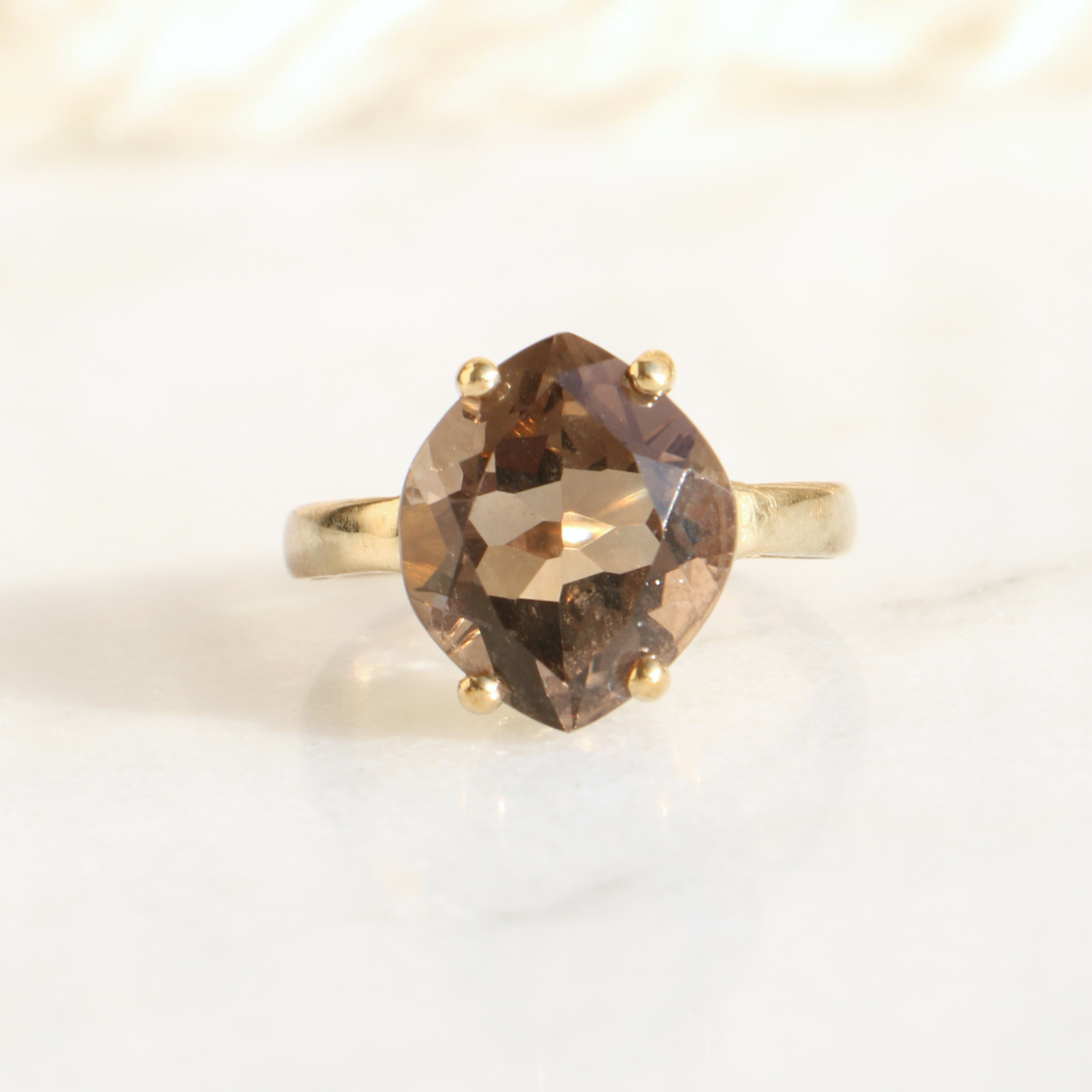 9ct Gold Smokey Quartz Chubby Marquise Ring