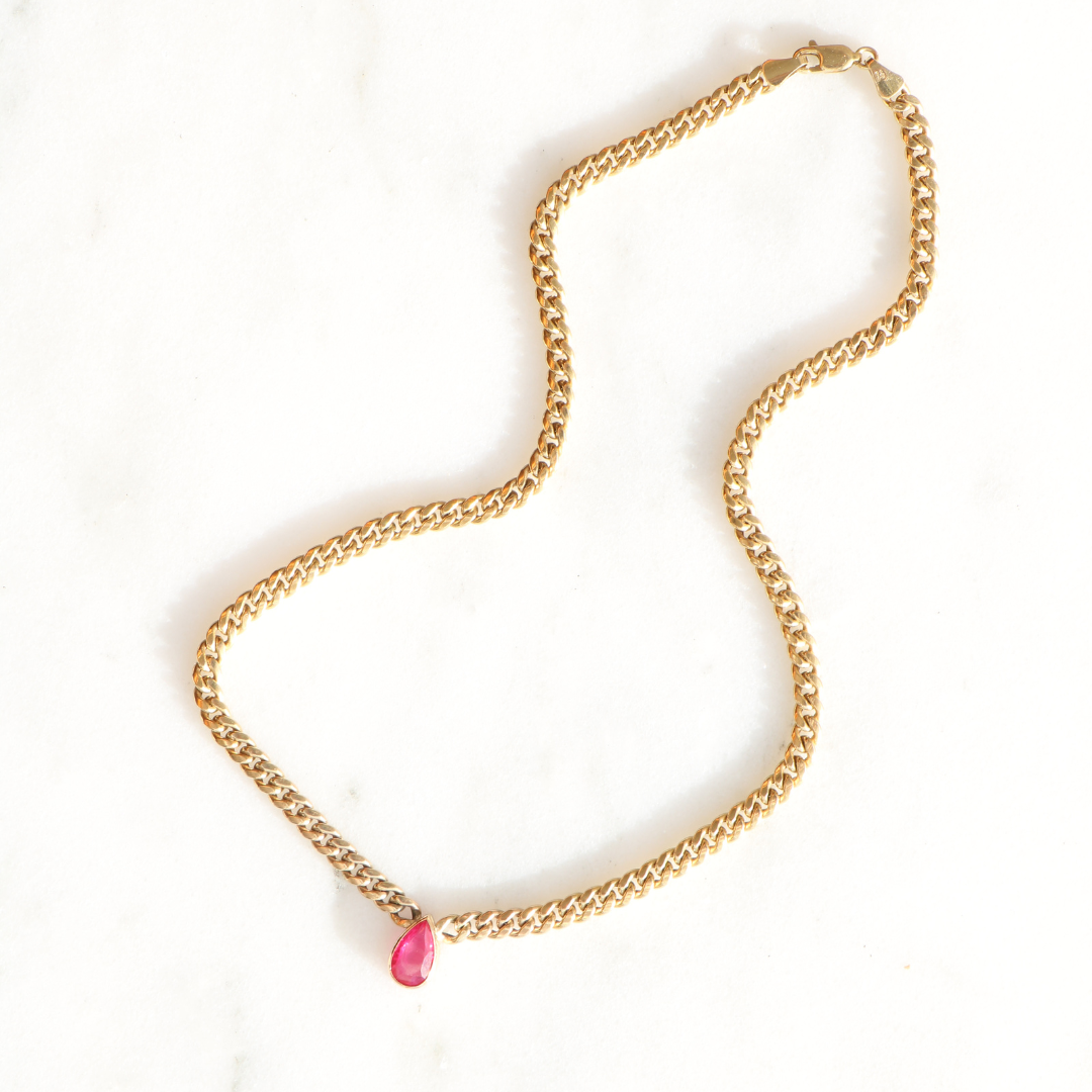 9ct Gold Pear Cur Cuban Necklace