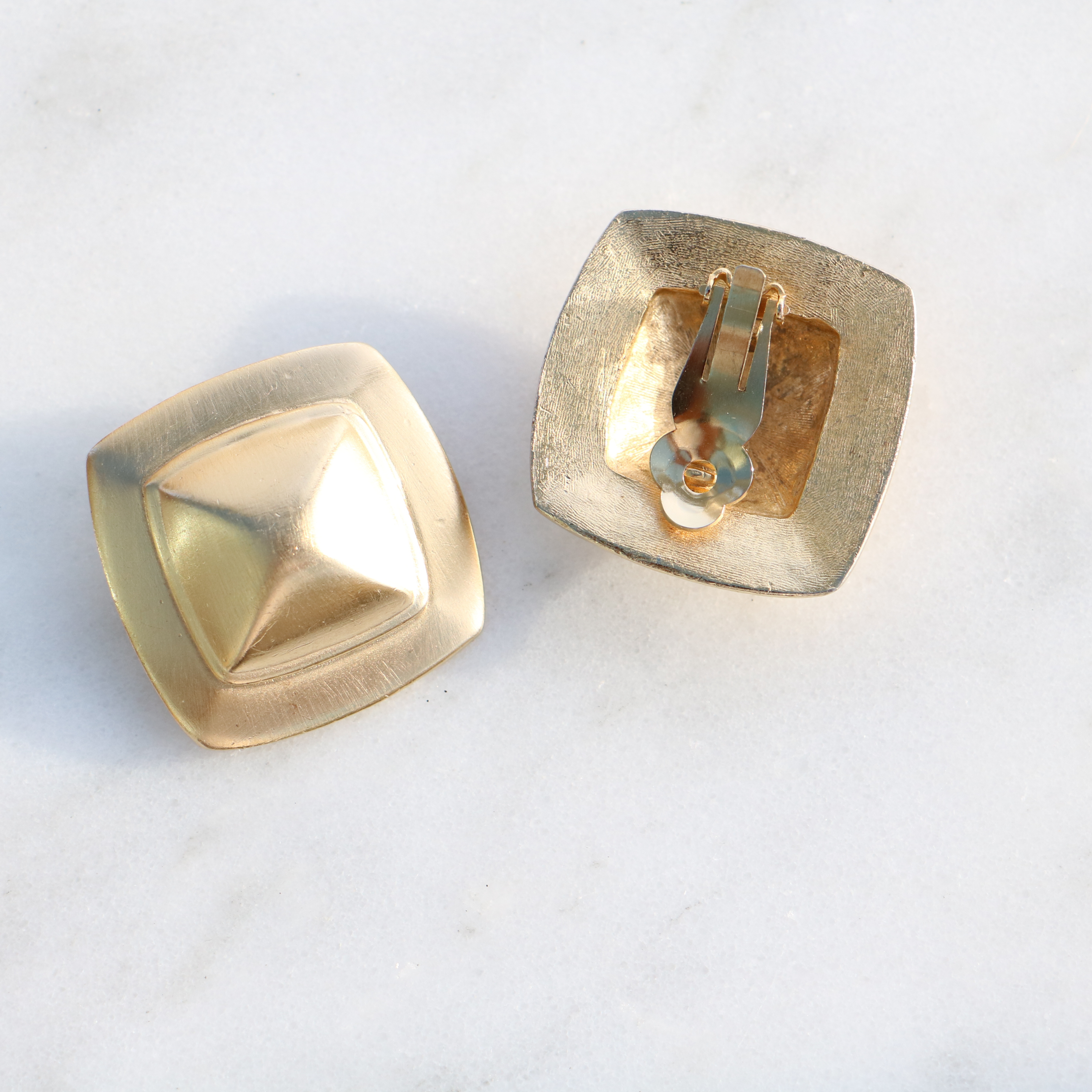 Large Cushion Brushed Modernist Vintage Earrings