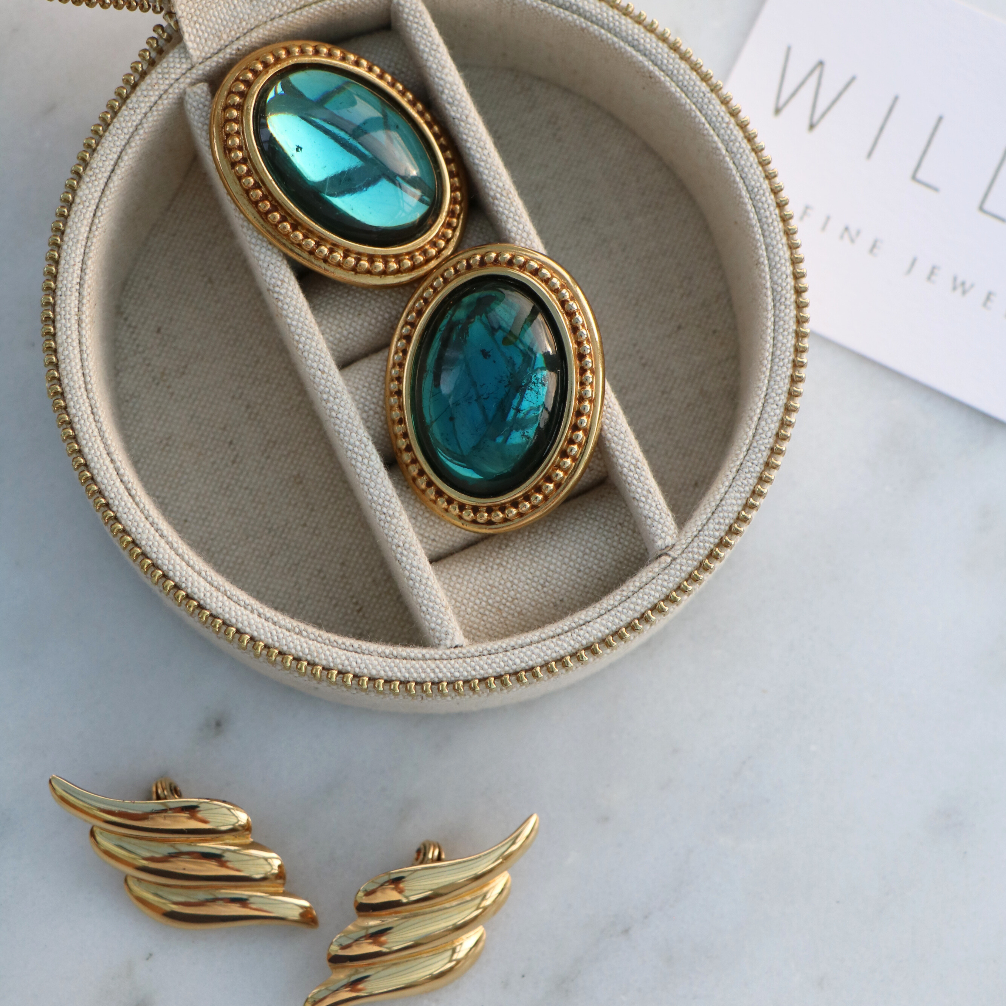 YSL Vintage Gold and Green Vintage Earrings