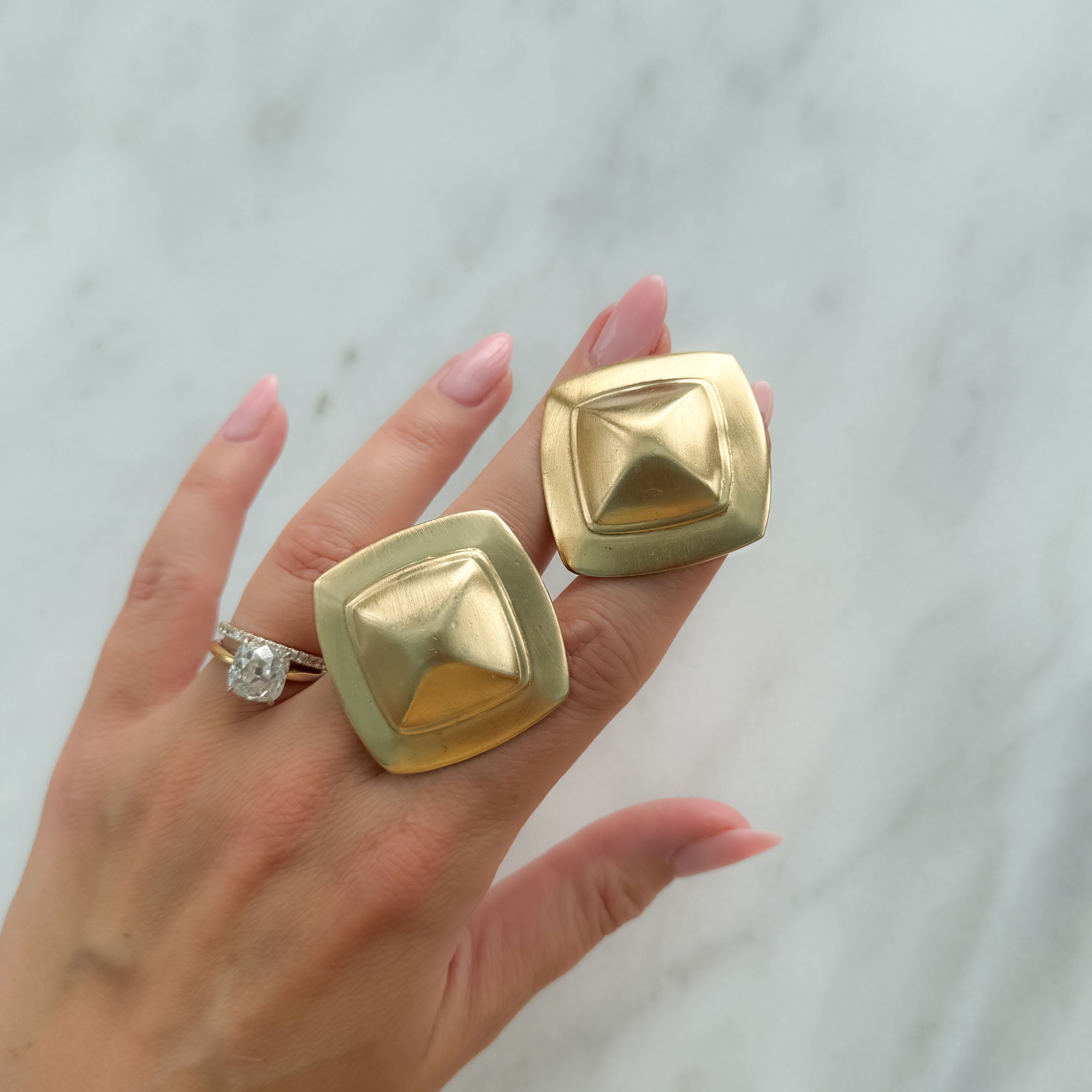 Large Cushion Brushed Modernist Vintage Earrings