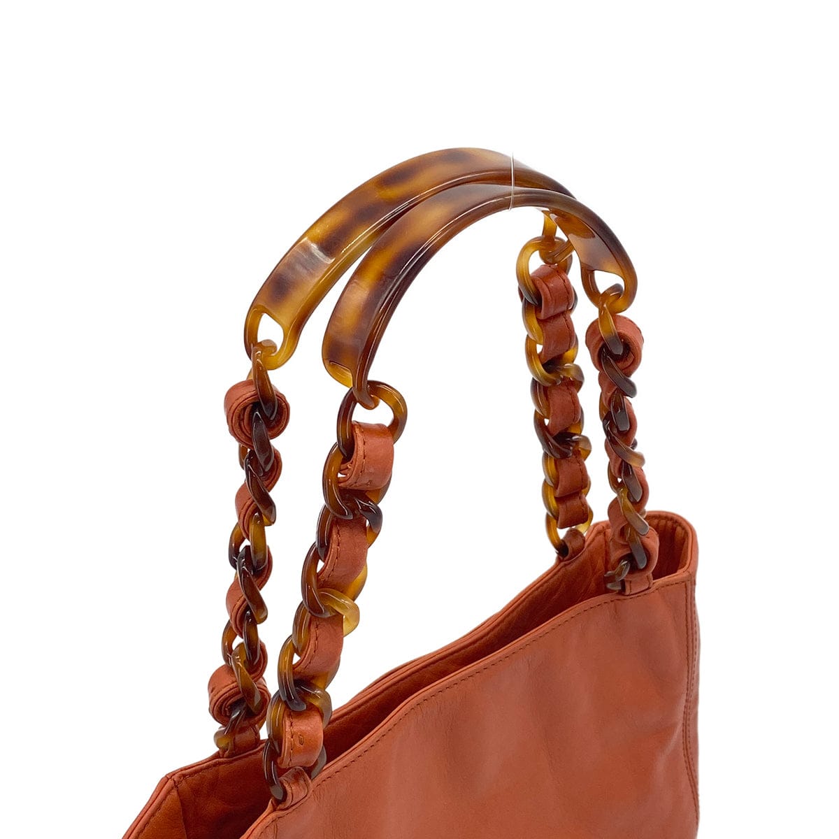 VINTAGE CHANEL BIG COCO TORTOISESHELL HAND CHAIN TOTE BAG ORANGE LAMB SKIN 90319660