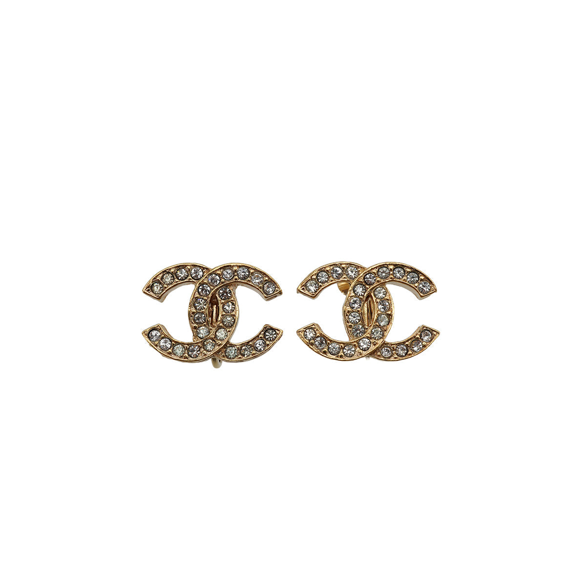 VINTAGE CHANEL COCOMARK EARRINGS RHINESTONE GOLD ACCESSORY 90334257