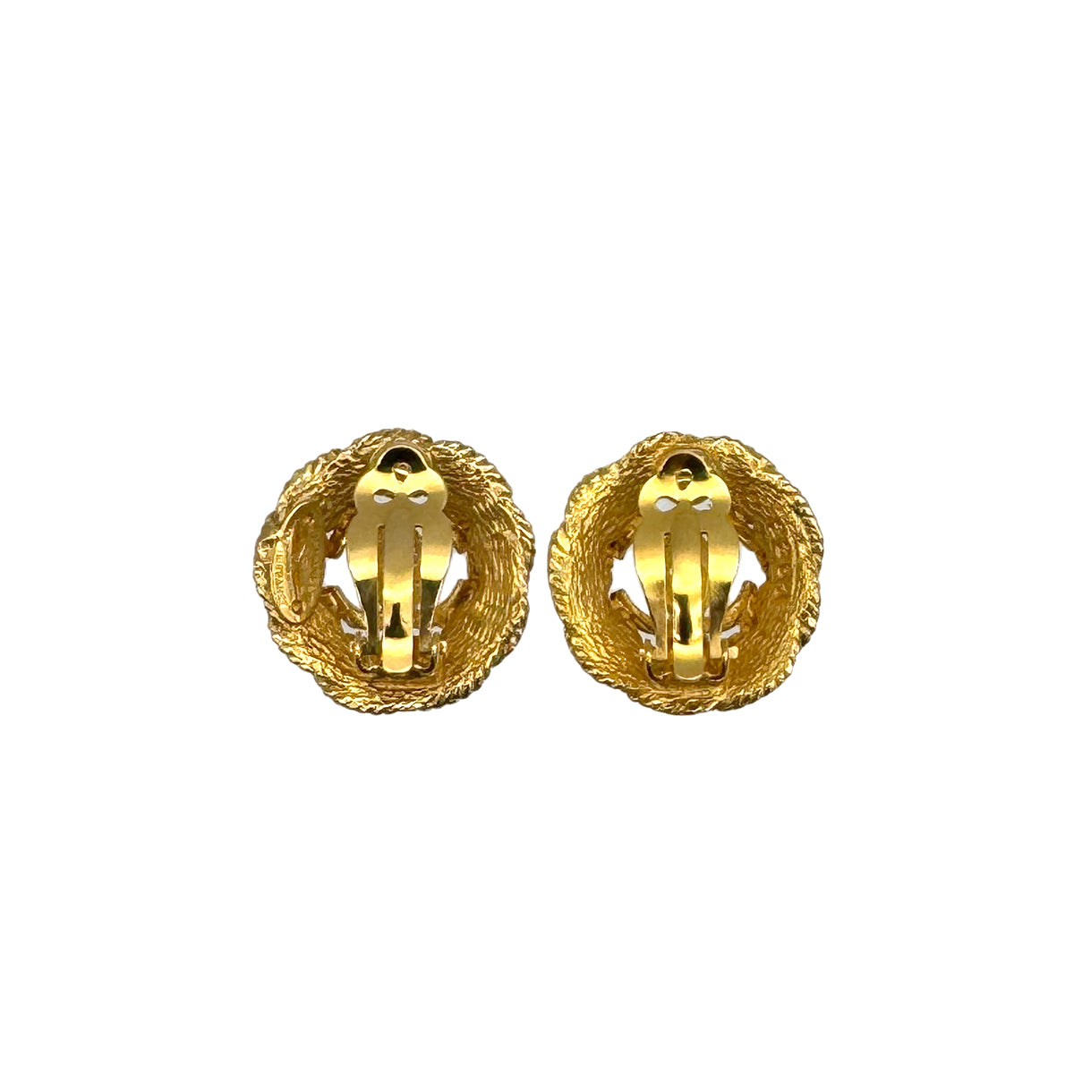 VINTAGE CHANEL EARRINGS ROUND COCOMARK FLOWER MOTIF GOLD ACCESSORY 90320163