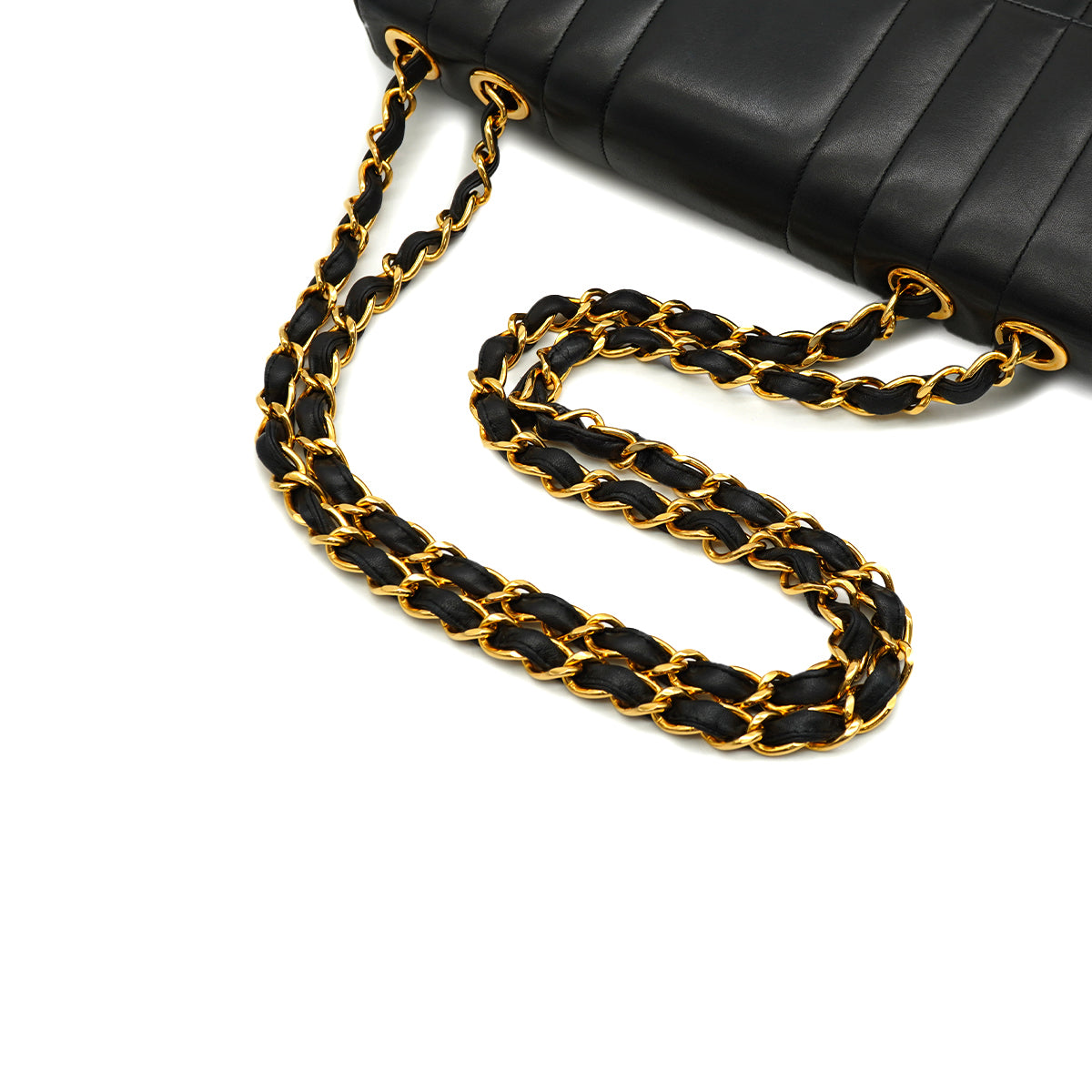 VINTAGE CHANEL MADEMOISELLE CHAIN SHOULDER BAG BLACK LAMB SKIN GOLD HARDWARE 90335601