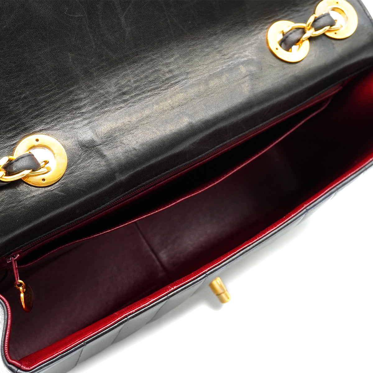 VINTAGE CHANEL MADEMOISELLE CHAIN SHOULDER BAG BLACK LAMB SKIN GOLD HARDWARE 90335601
