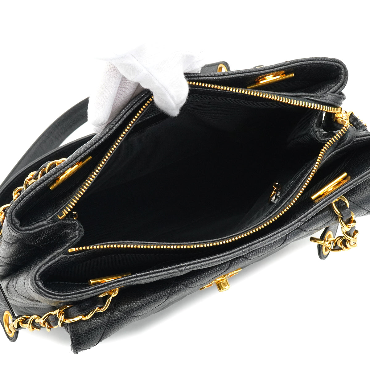 VINTAGE CHANEL MATELASSE CHAIN SHOULDER BAG BLACK CAVIAR SKIN GOLD HARDWARE 90332384