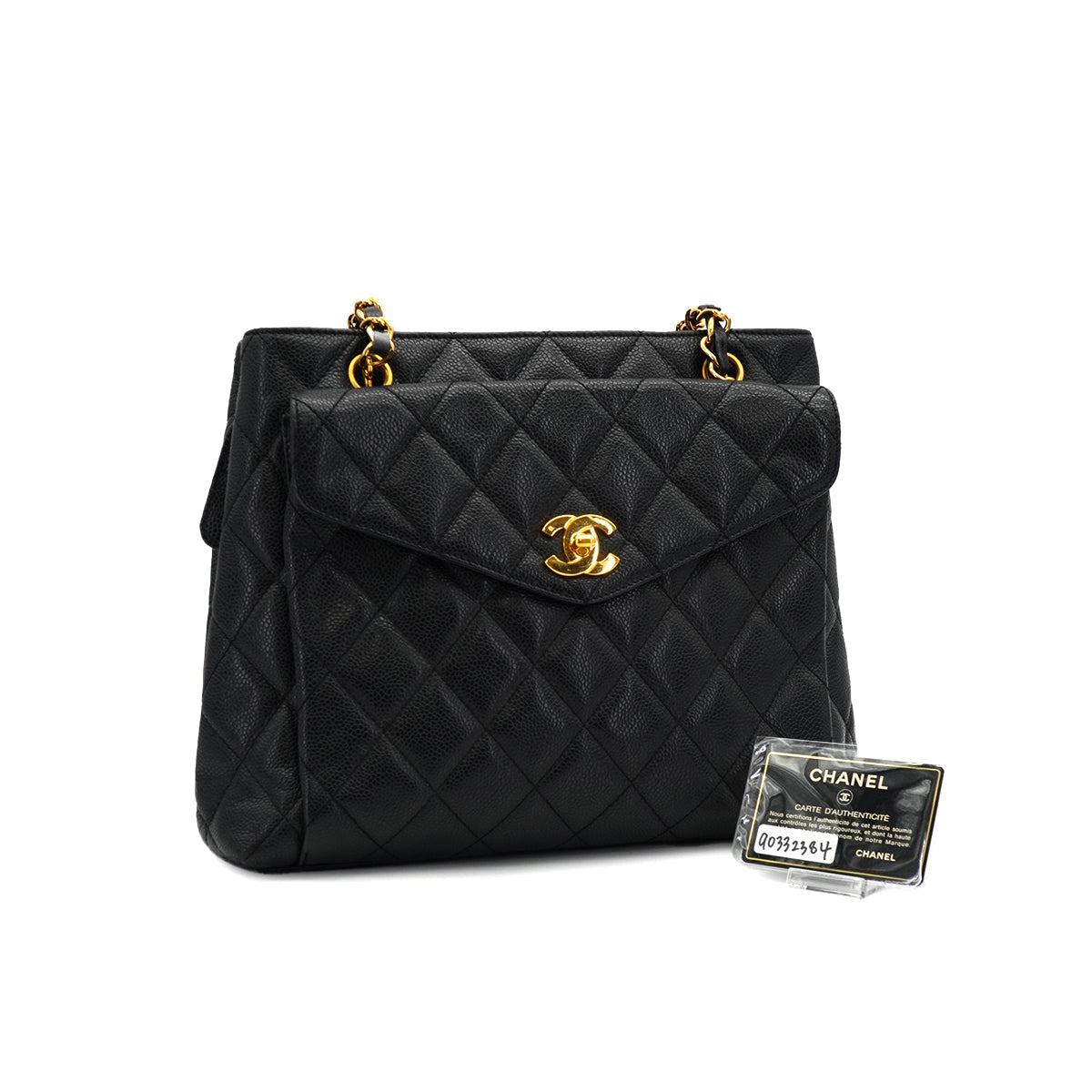 VINTAGE CHANEL MATELASSE CHAIN SHOULDER BAG BLACK CAVIAR SKIN GOLD HARDWARE 90332384