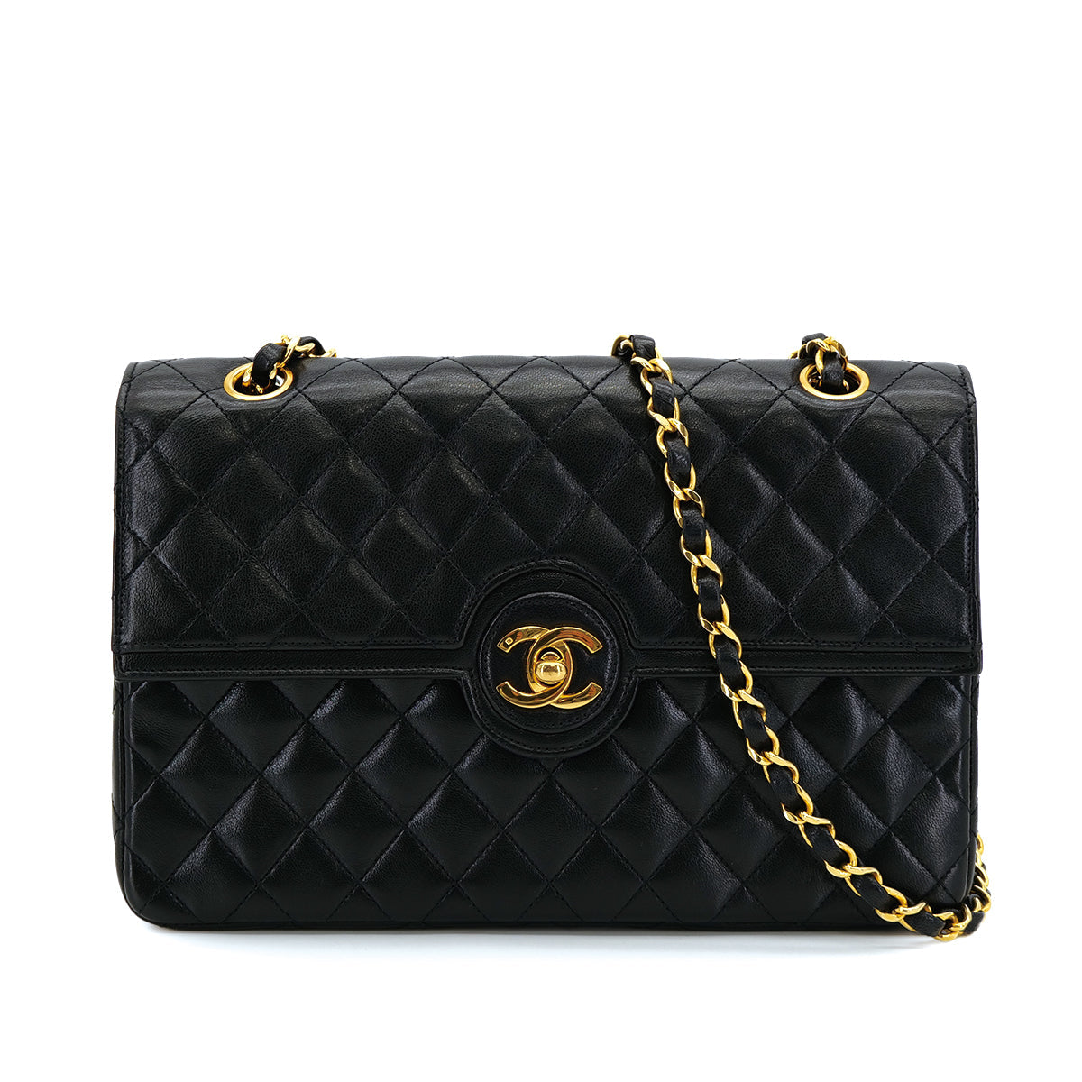 VINTAGE CHANEL MATELASSE CHAIN SHOULDER BAG BLACK LAMB SKIN GOLD HARDWARE 90317008