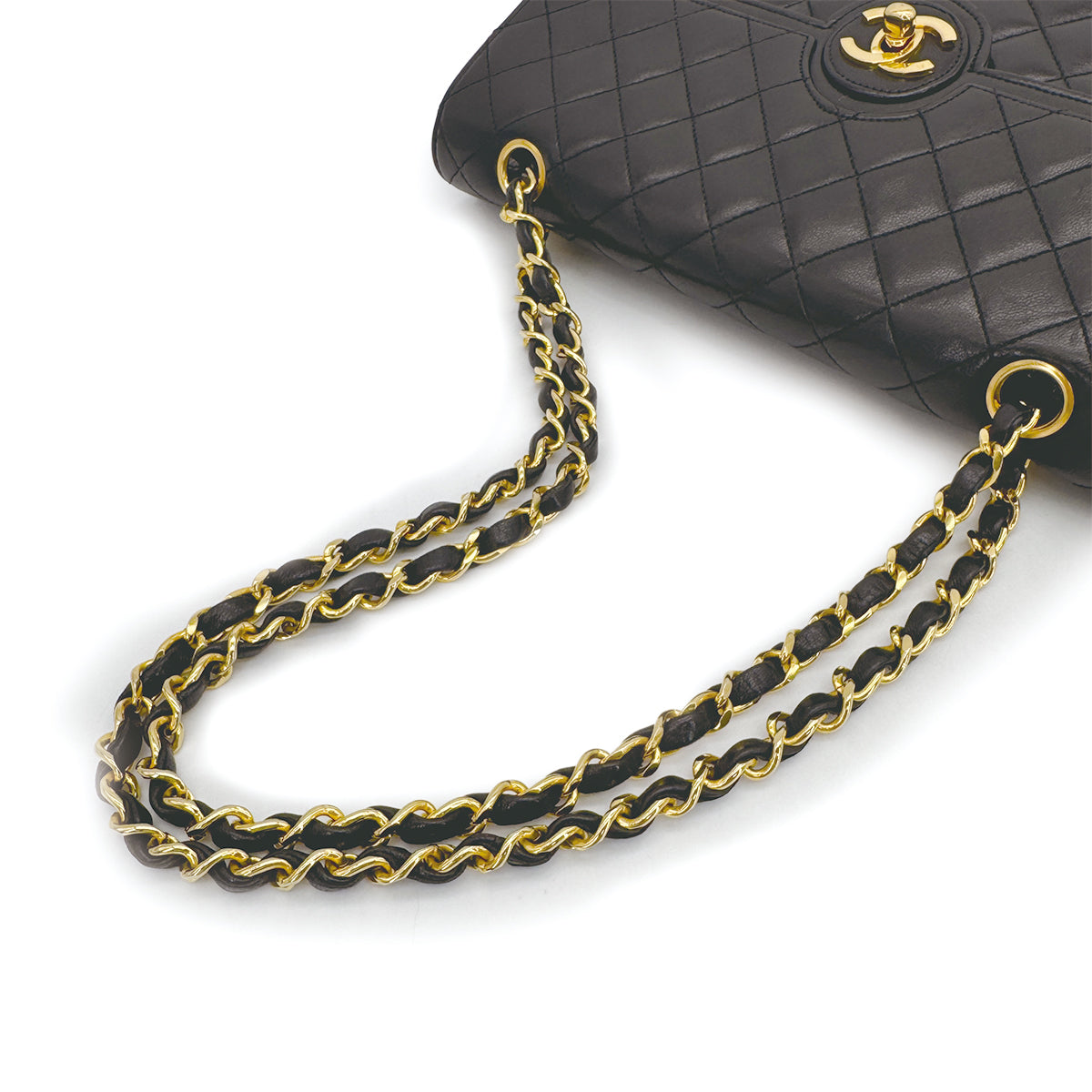 VINTAGE CHANEL MATELASSE CHAIN SHOULDER BAG BLACK LAMB SKIN GOLD HARDWARE 90317008