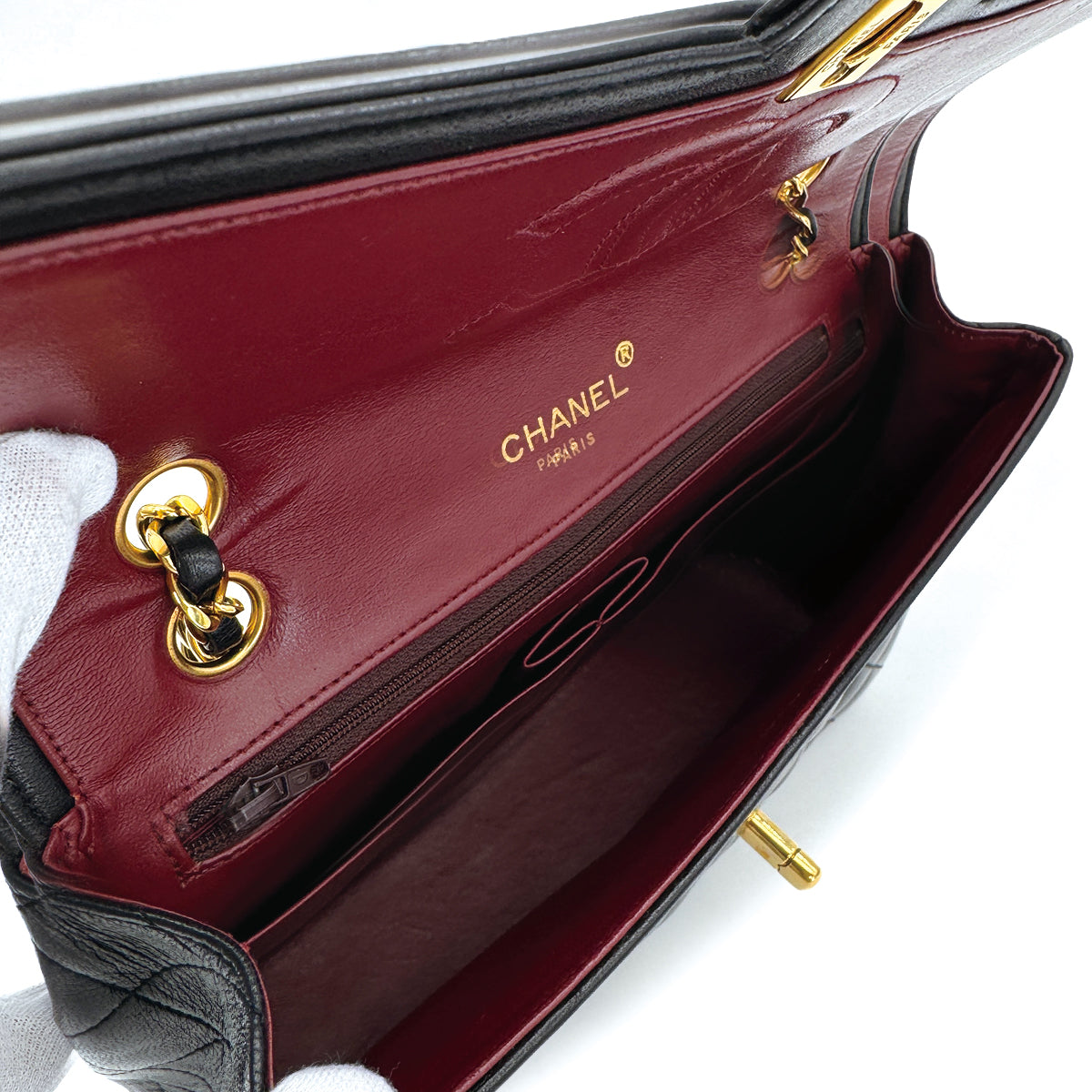 VINTAGE CHANEL MATELASSE CHAIN SHOULDER BAG BLACK LAMB SKIN GOLD HARDWARE 90317008