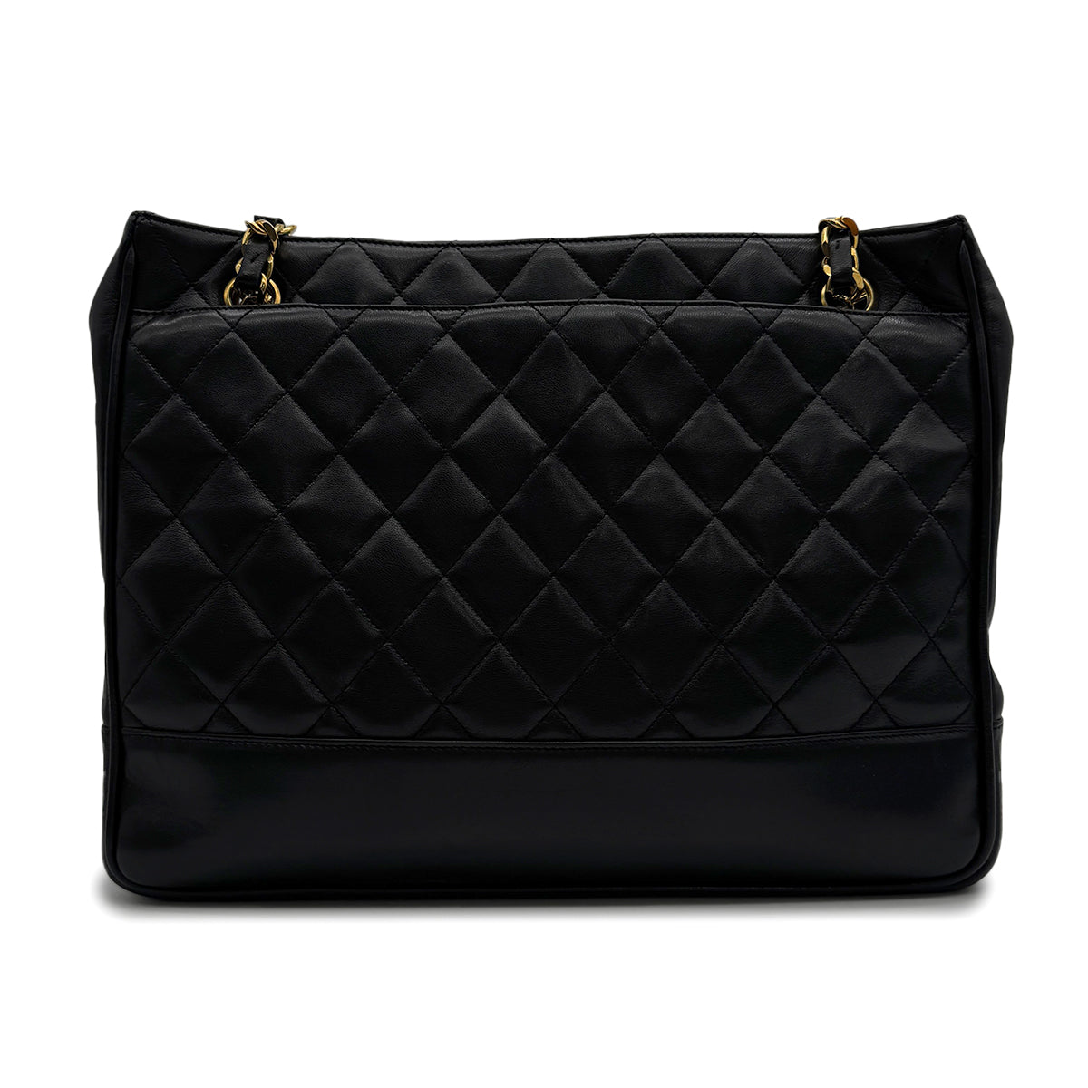 VINTAGE CHANEL MATELASSE CHAIN TOTE BAG BLACK LAMB SKIN GOLD HARDWARE 90313541