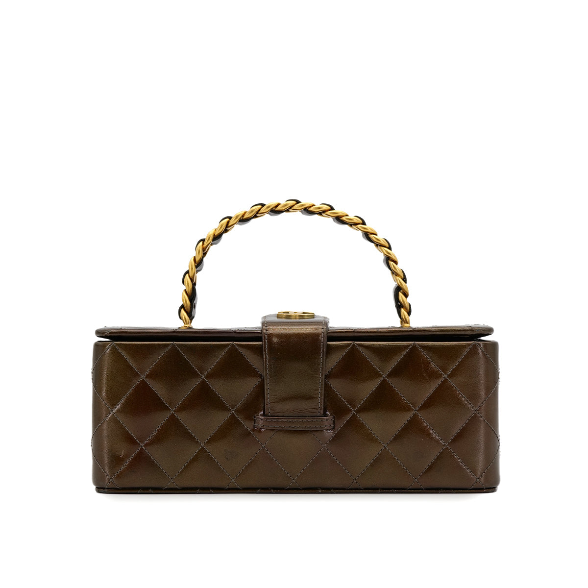 VINTAGE CHANEL MATELASSE HAND BAG BROWN LEATHER GOLD HARDWARE 90313327