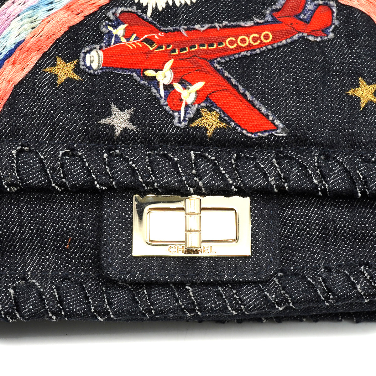 VINTAGE CHANEL 2.55 COCO NIGHT FLIGHT CHAIN SHOULDER  BAG BLUE DENIM GOLD HARDWARE 90346660