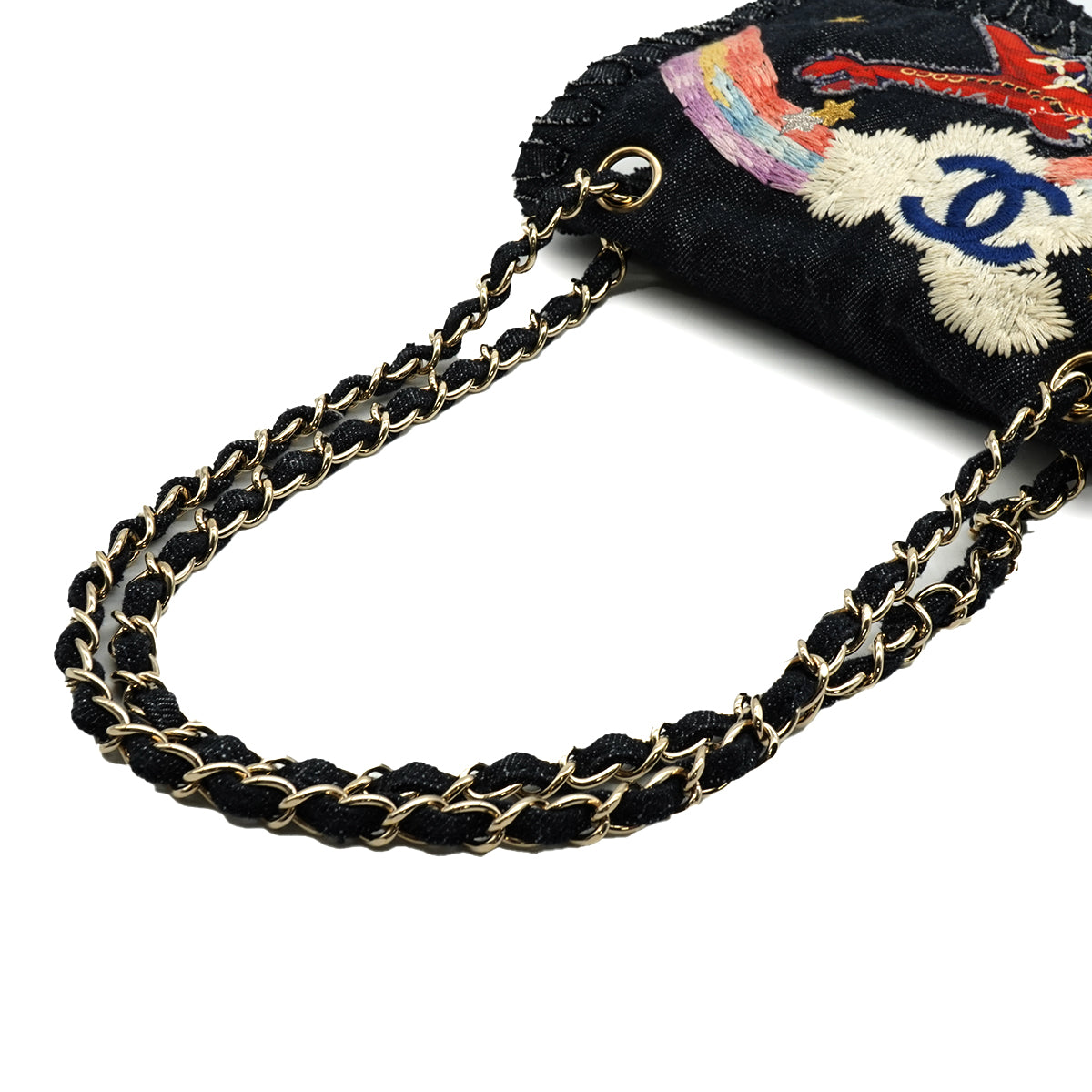 VINTAGE CHANEL 2.55 COCO NIGHT FLIGHT CHAIN SHOULDER  BAG BLUE DENIM GOLD HARDWARE 90346660