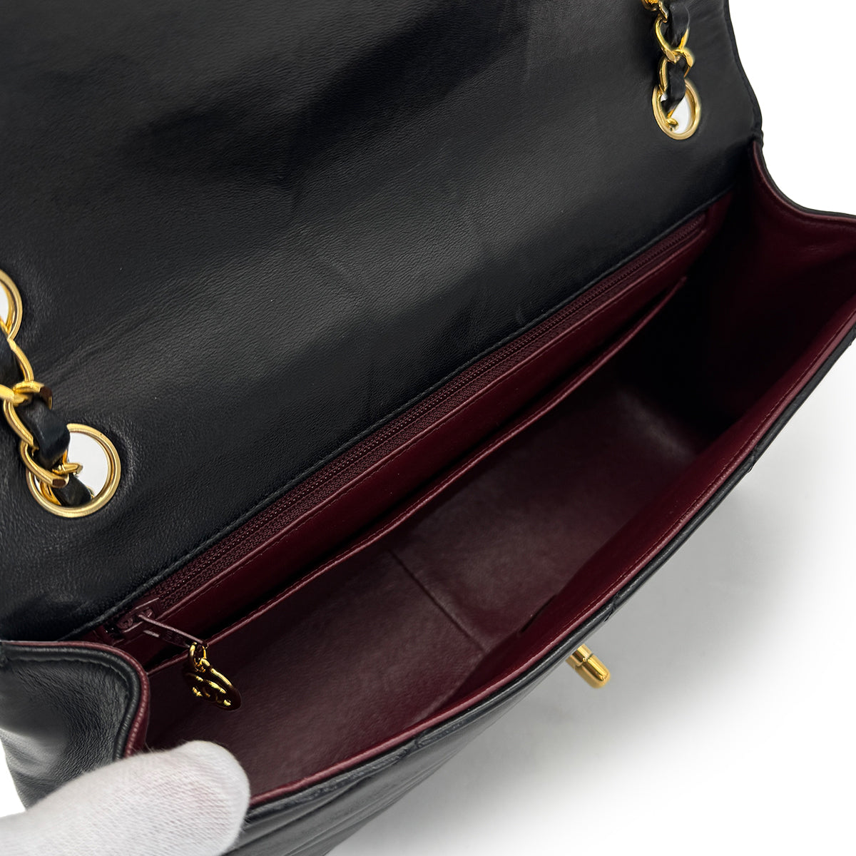 VINTAGE CHANEL BIAS STITCH CHAIN SHOULDER BAG BLACK LAMB SKIN GOLD HARDWARE 90319694