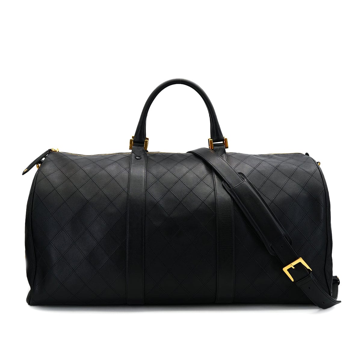 VINTAGE CHANEL BICOLORE BOSTON SHOULDER BAG BLACK LEATHER GOLD HARDWARE 90320169