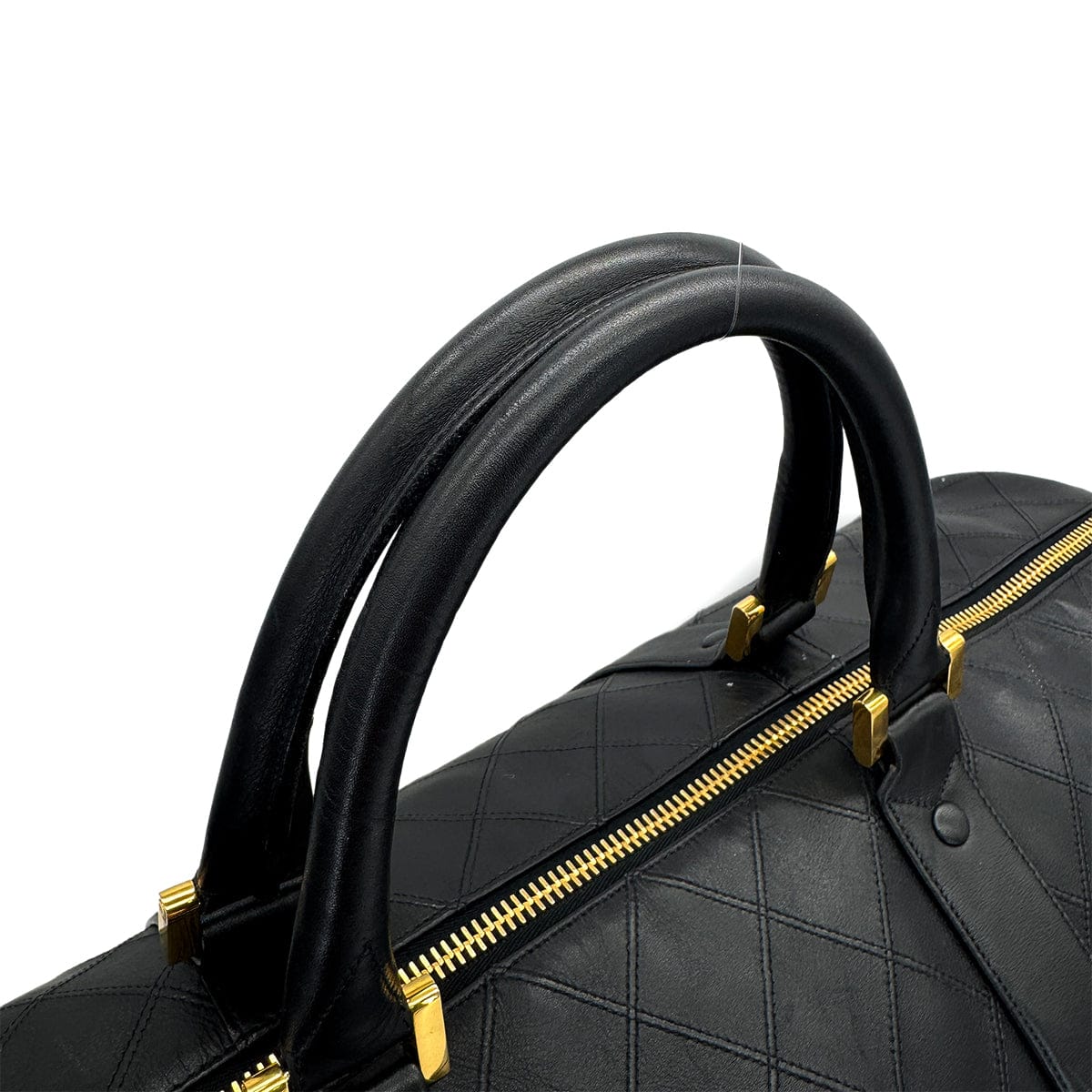 VINTAGE CHANEL BICOLORE BOSTON SHOULDER BAG BLACK LEATHER GOLD HARDWARE 90320169