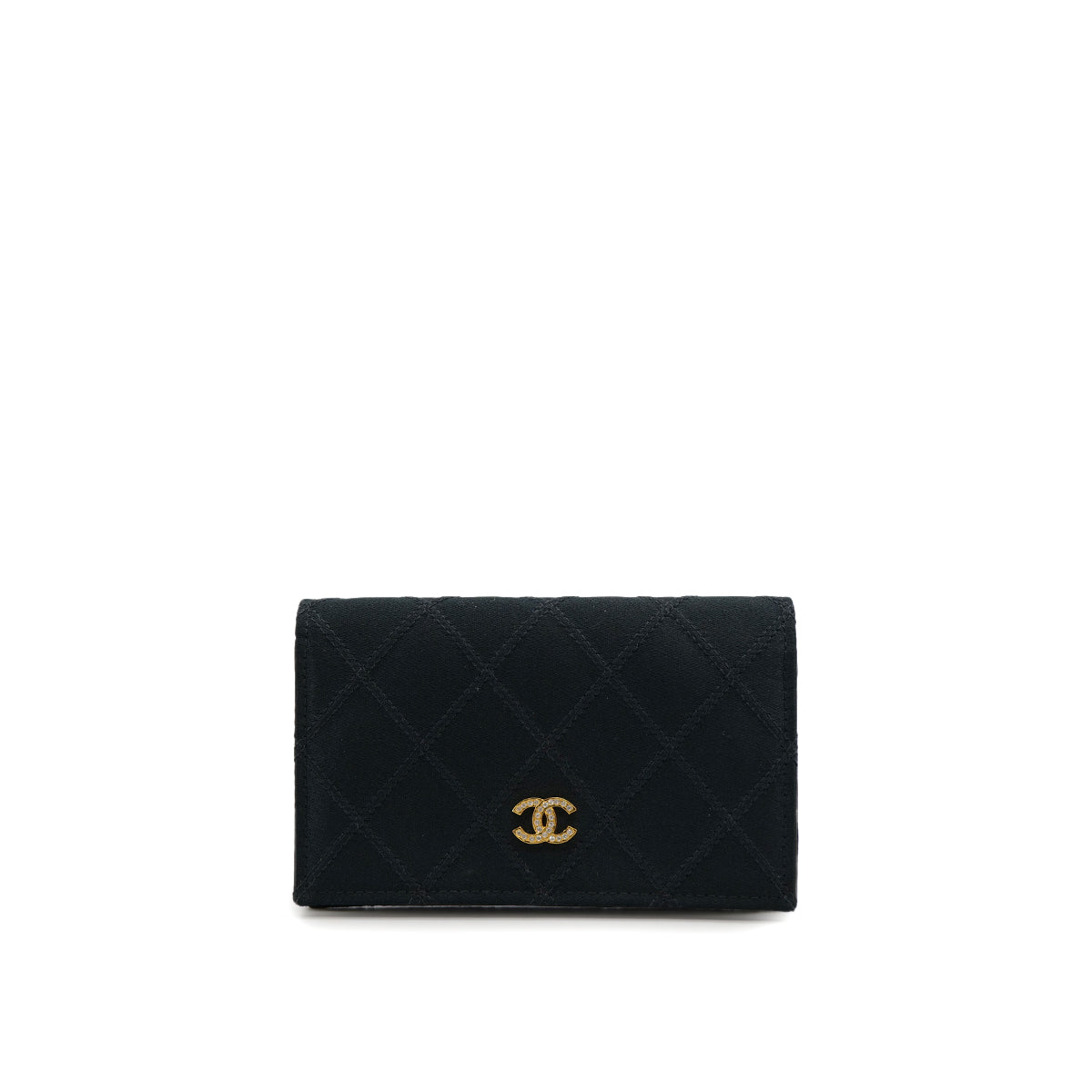 VINTAGE CHANEL BICOLORE COIN PURSE WALLET BLACK SATIN RHINESTONE 90319707