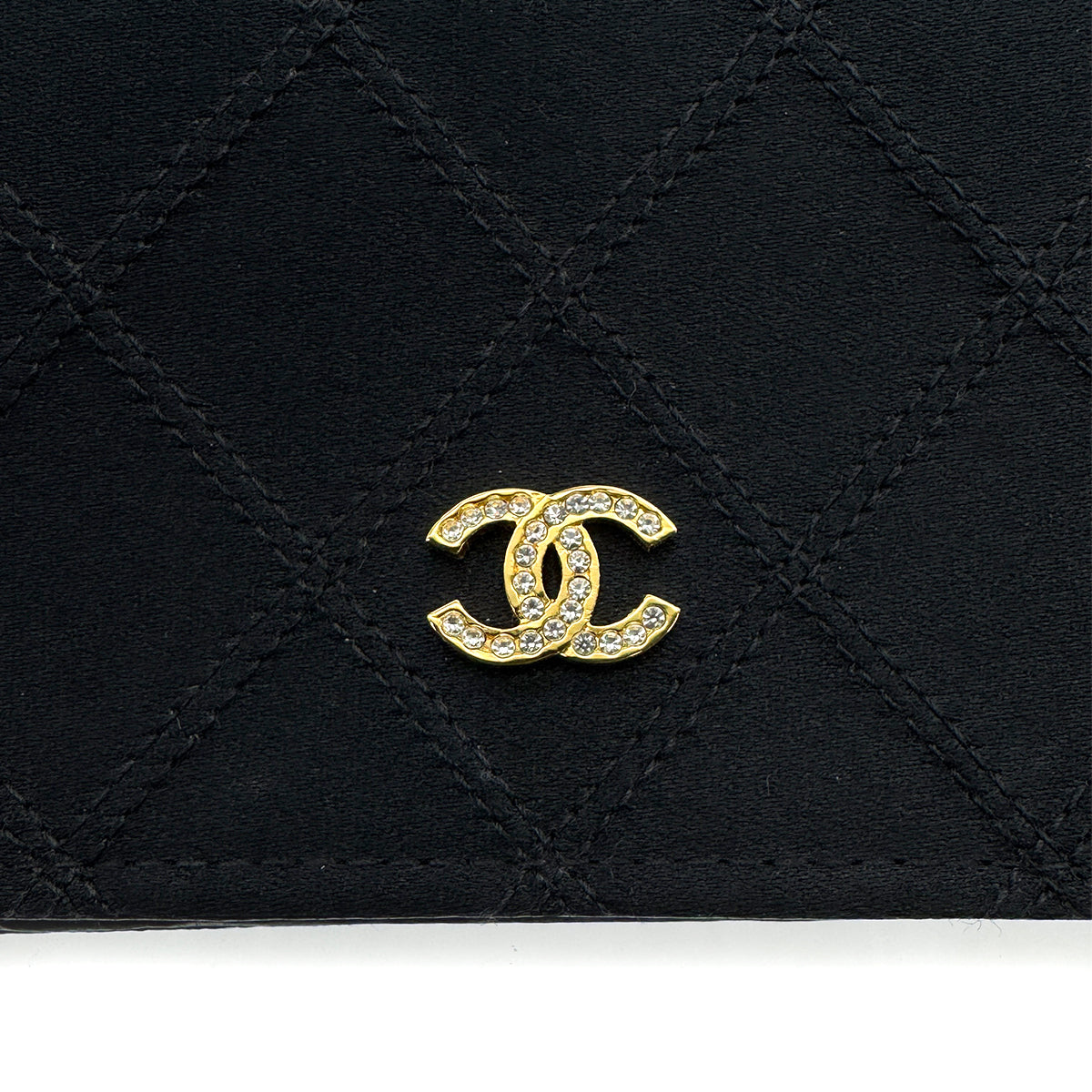 VINTAGE CHANEL BICOLORE COIN PURSE WALLET BLACK SATIN RHINESTONE 90319707